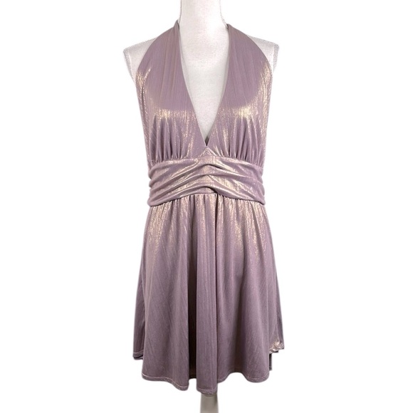 Wild Fable Lavender Iridescent 70's V-Neck Halter Fit & Flare Midi Dress Size XL - Picture 1 of 9